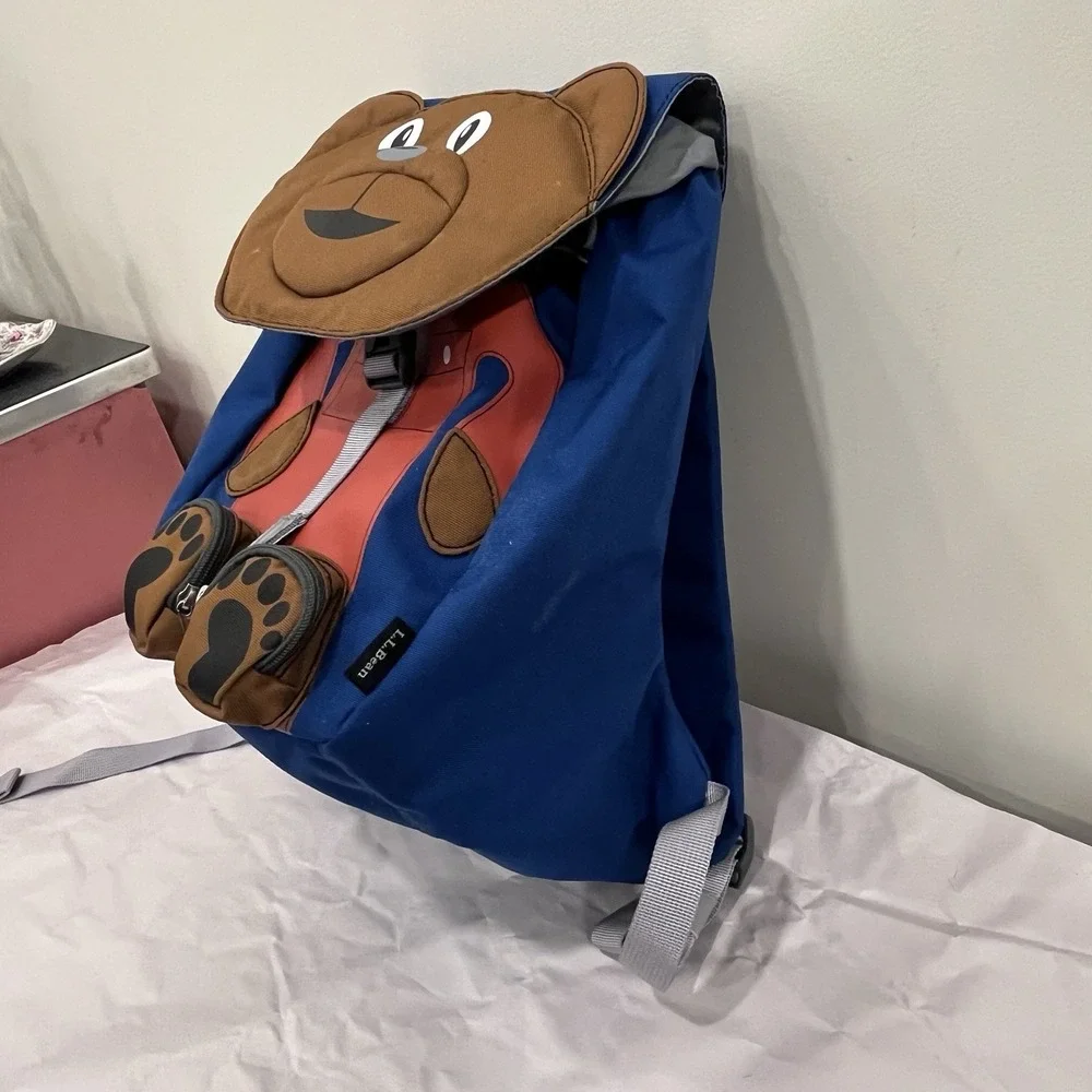 LL BEAN Kids Teddy Bear Backpack Blue Daycare Pre-K‎ Camp Toddler Boy Girl, EUC